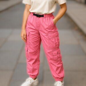 TNA Aritzia Lightweight Neon Pink 100% Cotton Cargo Jogger Pant Size S